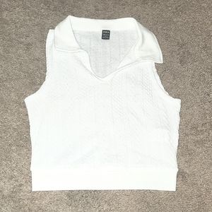 SOLD SHE IN Cream Colored Collared Sleeveless Top - Super Stretchy